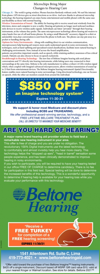 $850 OFF, Beltone Hearing Care Center, Lima, OH